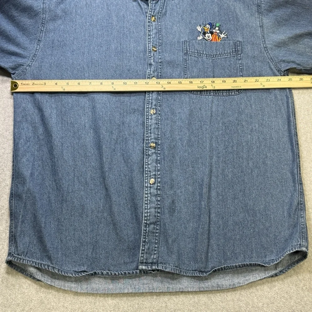 Vintage Disney Mickey‎ Denim Button Down Shirt Mickey Donald Goofy XL